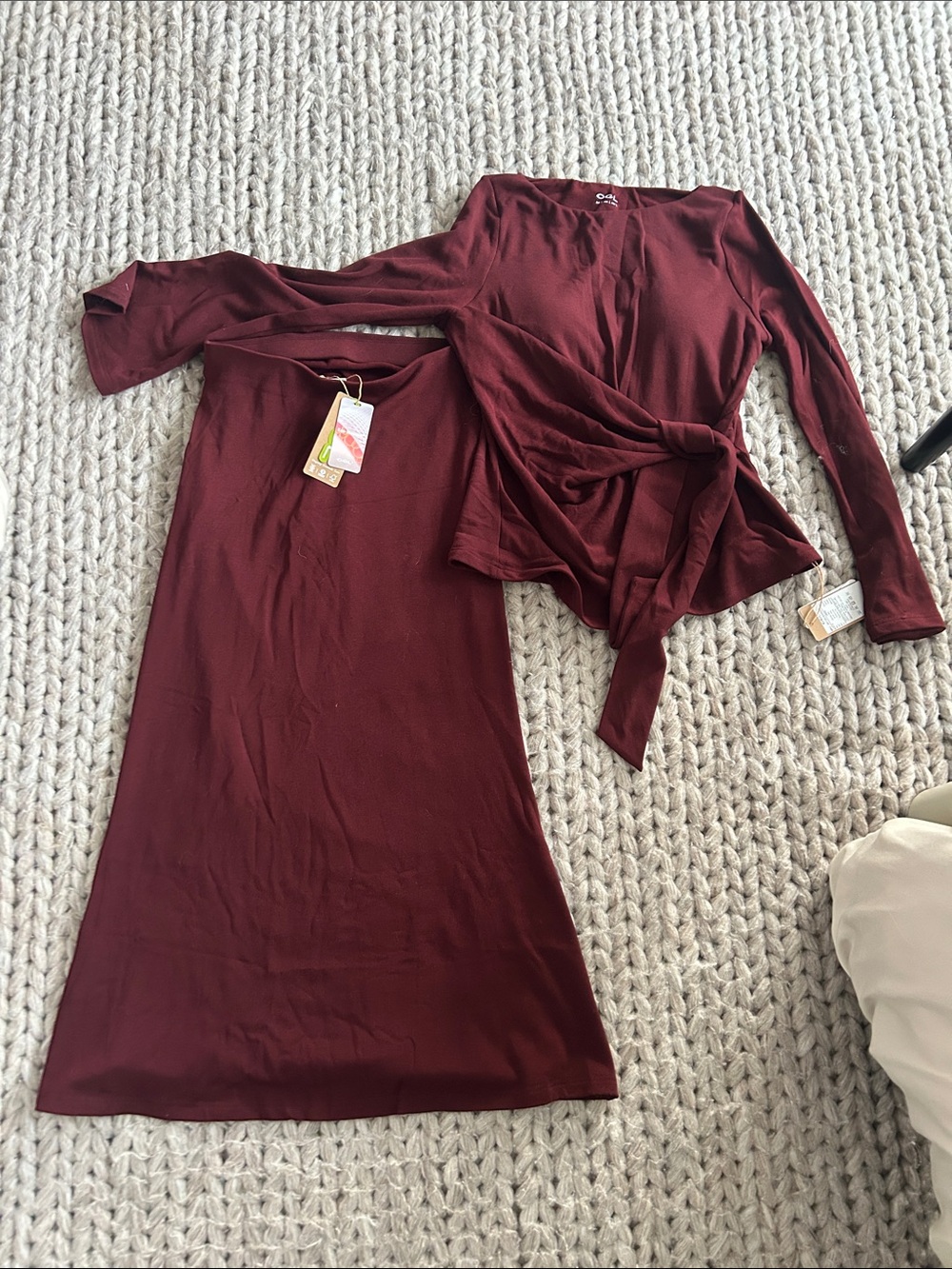 OGL  SET ! Tie-Front Blouse and skirt in Wine Burgundy